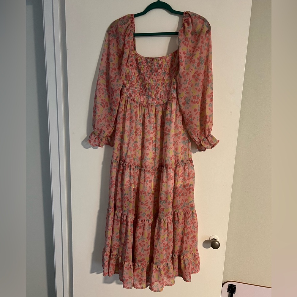 Pink Floral Midi Dress